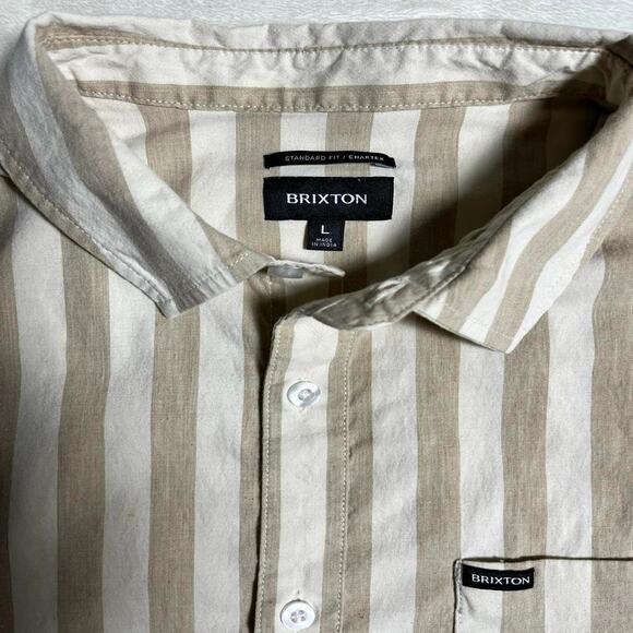 Brixton Cabana Button Up Men's L Short Sleeve Camp Shirt Beachy Cream Tan Summer - Picture 3 of 8